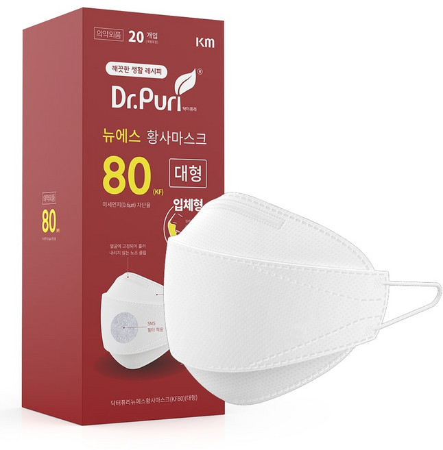 닥터퓨리 뉴에스 황사마스크 대형 KF80, 1개입, 20개, 화이트
