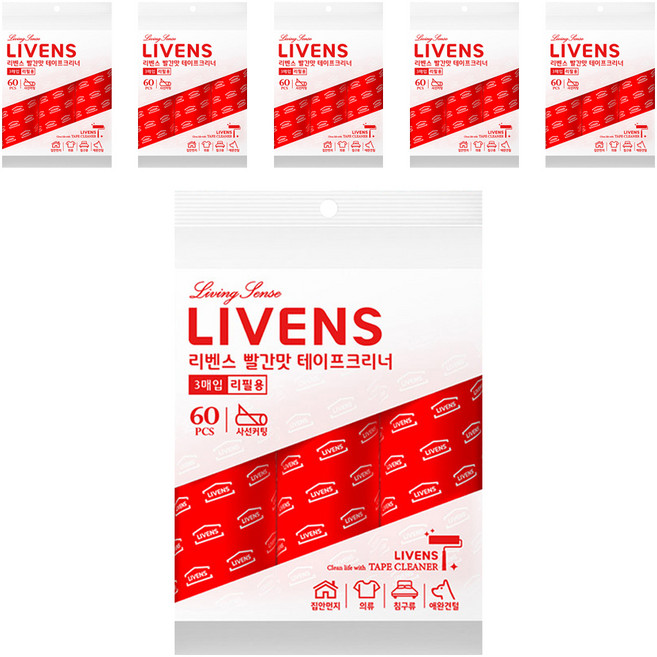 리벤스 펫용 빨간맛 사선컷팅 돌돌이 테이프크리너 리필 3p, 6세트