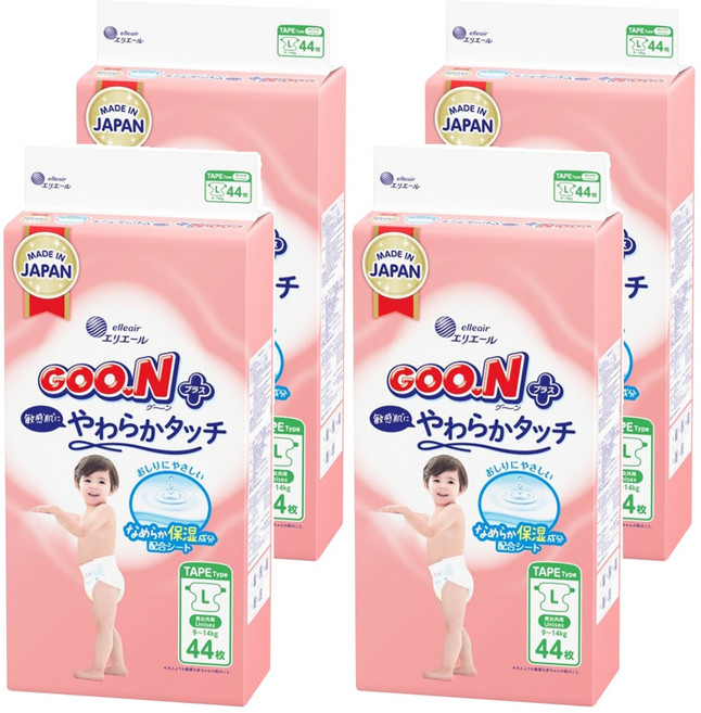 GOO.N 大王 日本境內版 SJ柔觸肌系列 黏貼型尿布 9~14kg, 176片, L
