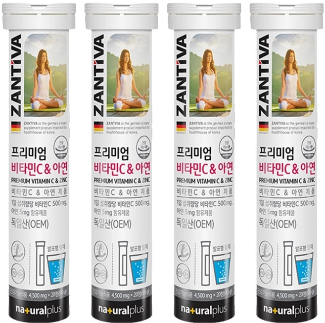 내츄럴플러스 잔티바 발포 비타민C 아연 90g, 20정, 4개 - 쿠팡