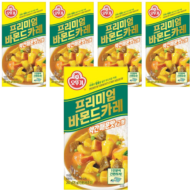 오뚜기 프리미엄 바몬드 카레 고형 약간 매운맛, 200g, 5개