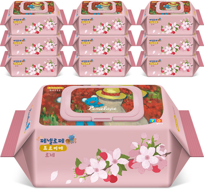 페넬로페 프르미에 로제 아기물티슈 캡형, 65g, 70매, 10개