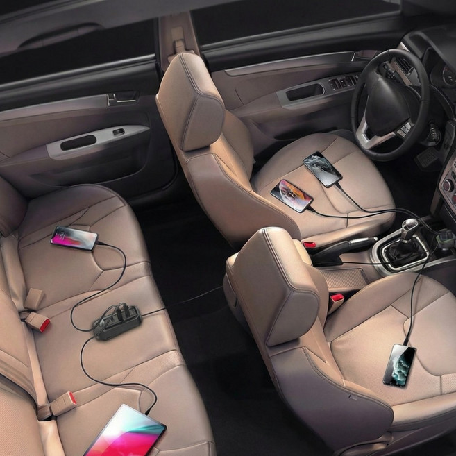 오토크루 차량용 6포트 USB 시거잭 초고속 충전기, AC-DT80, 블랙