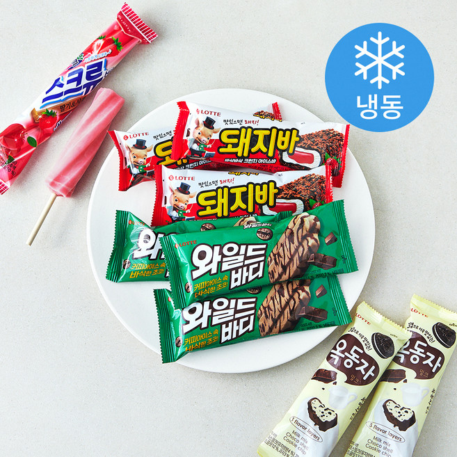 롯데웰푸드 빙과 바 스크류바 80ml 4개입 + 옥동자 70ml 4개입 + 돼지바 70ml 4개입 + 와일드바디 70ml 4개입 (냉동), 1세트