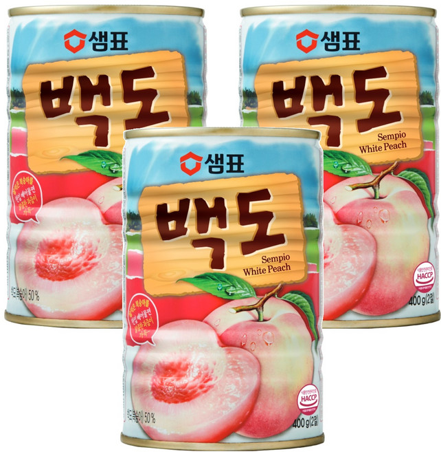 샘표 백도 통조림, 400g, 3개