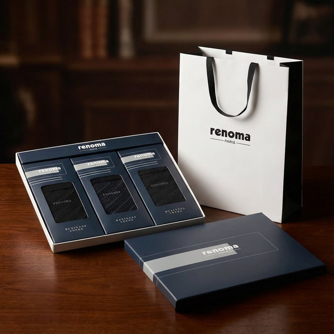 레노마 남성용 사선 블렌드 정장 양말 3족 선물세트 + 쇼핑백