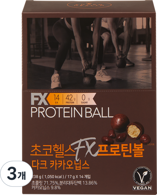 초코헬스 에프엑스 프로틴볼 다크 카카오닙스, 238g, 3개