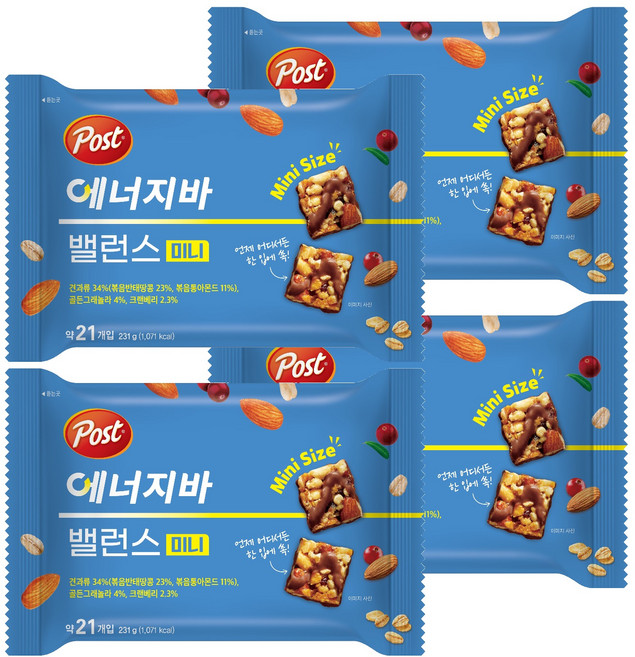 포스트 밸런스 미니 에너지바, 231g, 4개