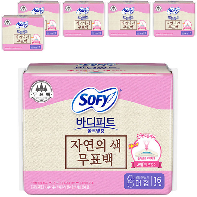 쏘피 바디피트 볼록맞춤 생리대 날개형, 대형, 16개입, 6개