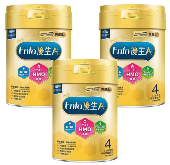 Mead Johnson 美強生 Enfa A+ 優生4兒童營養配方 HMO新配方 3~7歲, 850g, 3罐