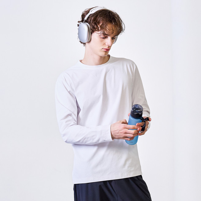 베이직하우스 남성용 통기성 소로나 레귤러핏 라운드 무지 긴팔 티셔츠 L1TS0101