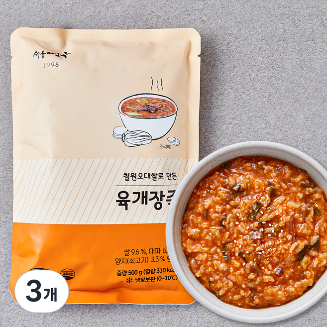 서울마님죽 육개장죽 (냉장), 500g, 3개
