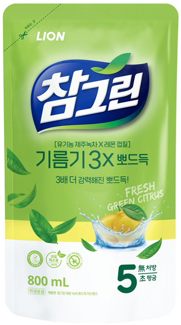 LION 獅王 Chamgreen 濟州綠茶洗碗精補充包, 800ml, 1包