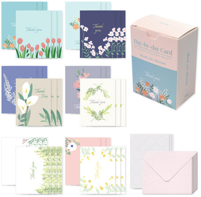 Monolike Day by Day Thank you Blossom 卡片 36p + 信封 36p + 貼紙 36p 套組, 混合色, 1個