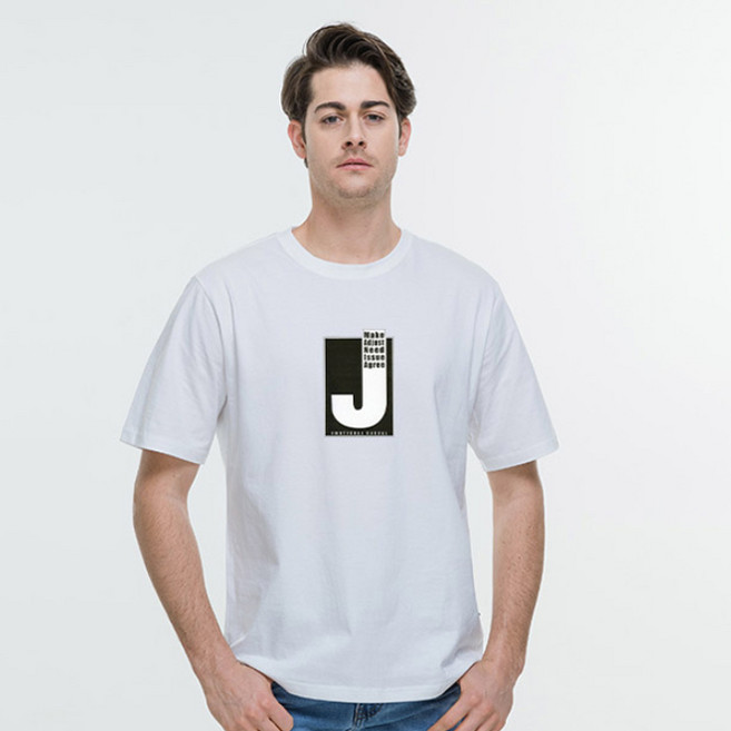 진마니아 남녀공용 이니셜 제이 라운드 빅사이즈 반팔티 TS-335