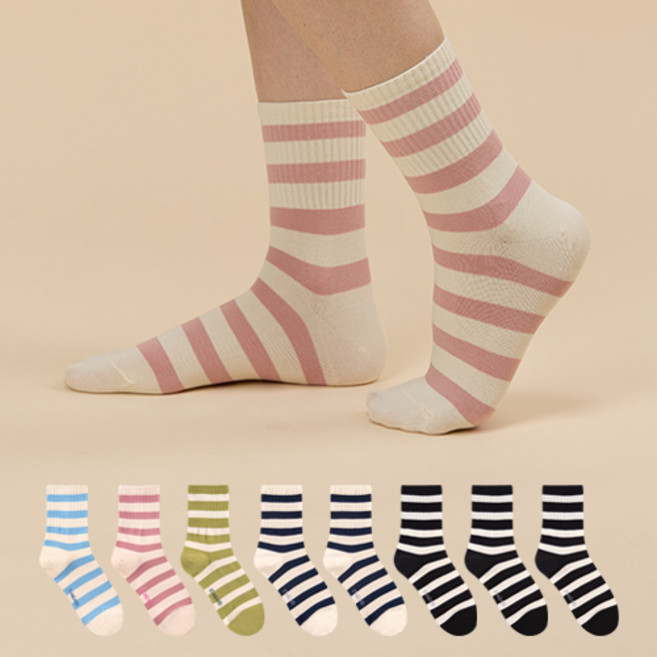 GGRN 여성용 스트라이프 보드삭스 패션 양말 8켤레 세트