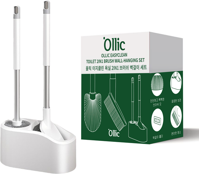 올릭 이지크린 벽걸이형 변기솔 + 청소솔 세트, 화이트, 1세트