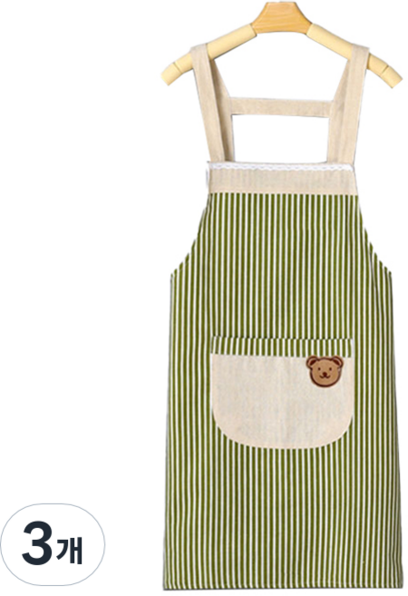 데이소이 포켓 스트라이프 앞치마, 9 곰돌이 그린, 3개