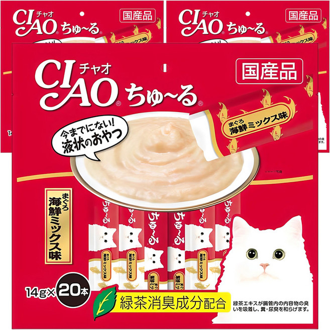 챠오츄르 고양이 짜먹는 간식, 혼합맛(참치/해산물), 14g, 60개