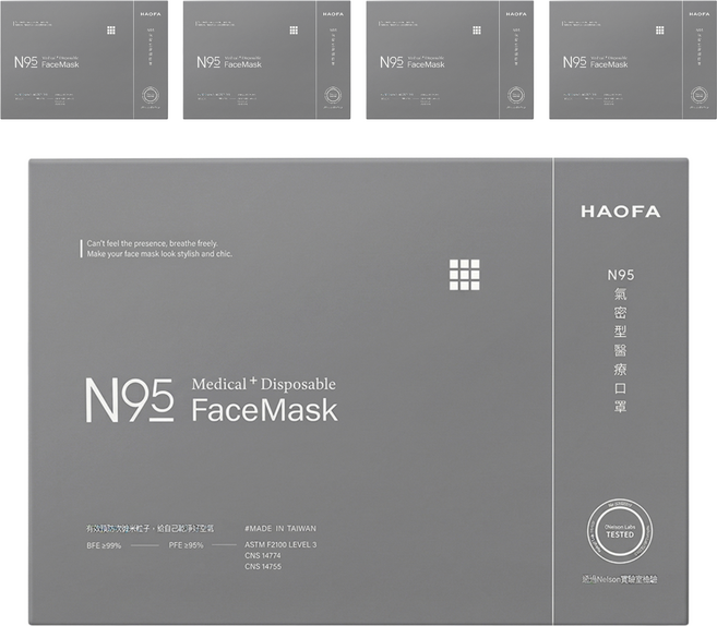 HAOFA N95立體醫療口罩 氣密型 S, 5盒, 純白色, 30片