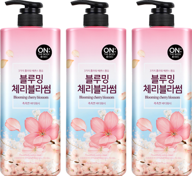 온더바디 플라워 약산성 퍼퓸 바디워시 블루밍 체리블라썸, 900g, 3개
