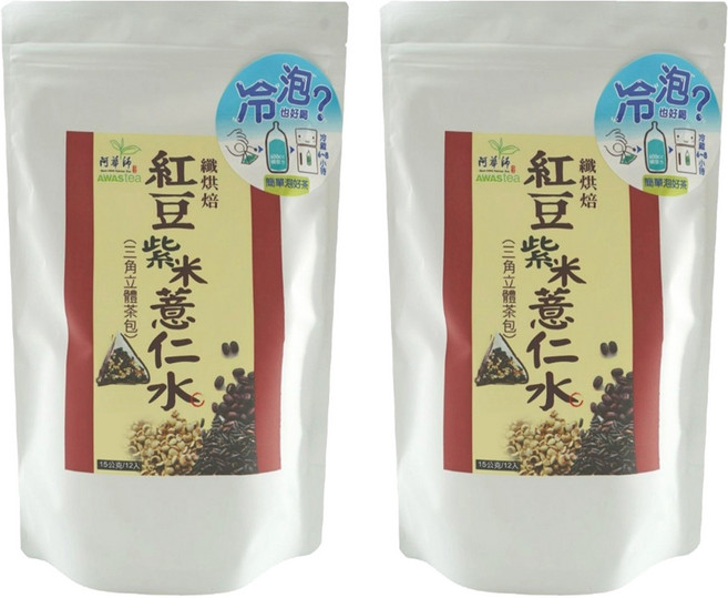 AWAStea 阿華師 紅豆紫米薏仁水 (三角立體茶包) 纖烘焙, 15g, 12包, 2袋