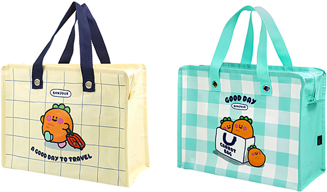 핑크풋 4000 당근 타포린 쇼핑백 2종 세트, Yellow + Mint, 1세트