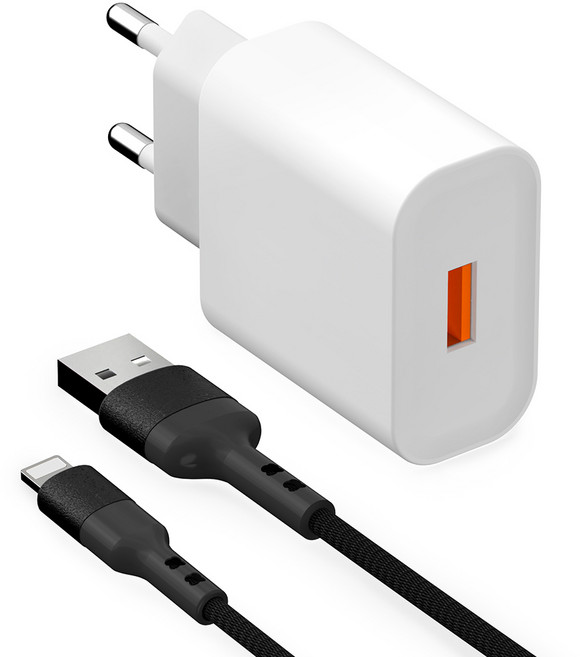 구스페리 고속 충전기 어댑터 QC3.0 18W + 아이폰 호환 고속 충전케이블 1m, 화이트, 1세트