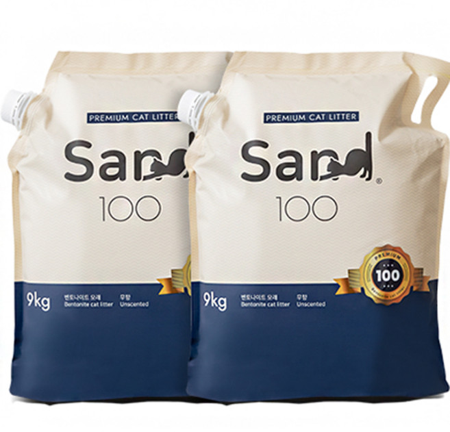 샌드백 프리미엄 벤토나이트 고양이 모래 오리지널, 9kg, 2개, 무향