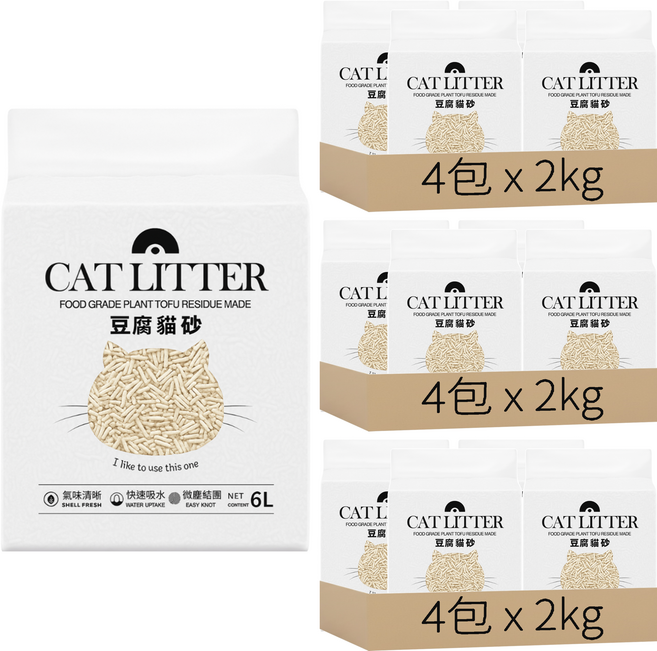 KAOJING 高精寵物 CAT LITTER 豆腐貓砂, 2kg, 12包, 原味