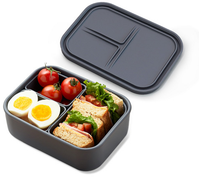 마미스테이블 새참 실리콘 도시락통 3구 L, 다크그레이, 1개