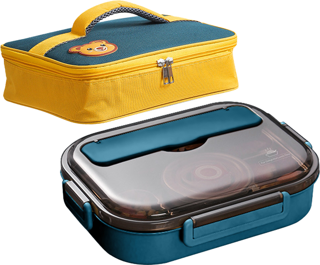 Mega 莫蘭迪新色 304不鏽鋼小五格便當盒 耐熱溫度 -20~100度 尺寸 25x19x6.5 公分, 藍色, 1組