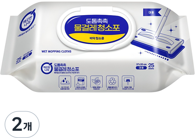 깨끗한나라 도톰촉촉 물걸레 청소포 캡 25p, 2개