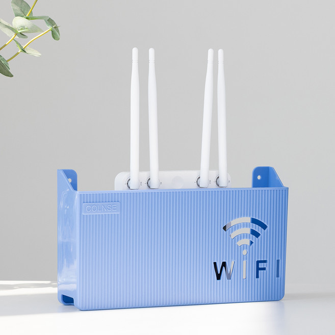 메이크마인 무타공 공유기 셋톱박스 벽걸이 와이파이보관함 선정리함, 1개, 블루