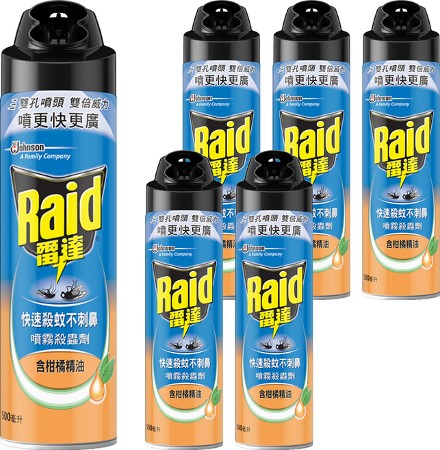 Raid 雷達 噴霧殺蟲劑 含柑橘精油, 500ml, 6罐