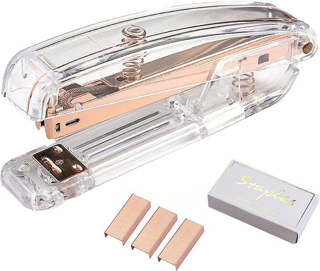 바코젤 아크릴 스테이플러 투명 케이스 호치케스 + 심 1000p, 로즈골드, 1개