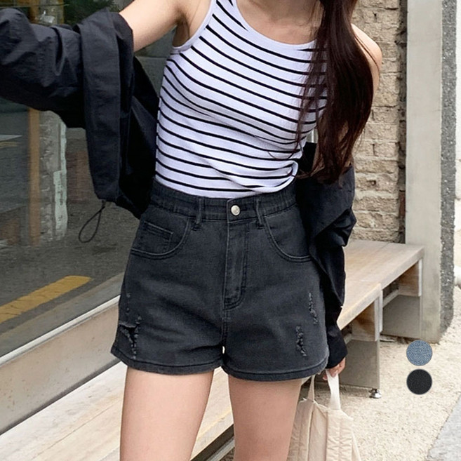 아피나르 여성용 데미지드 풀스트레치 데님 쇼츠