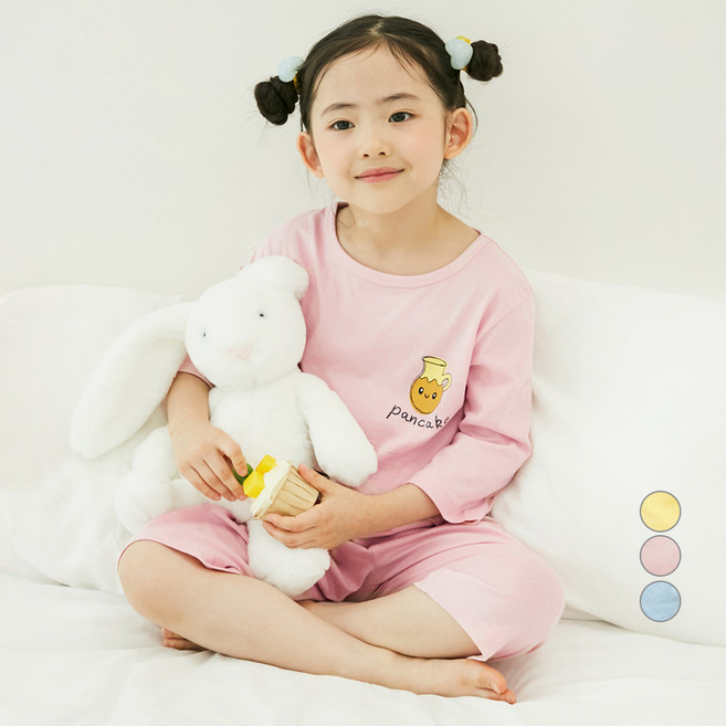롤리트리 아동용 30수 싱글 7부 브레드 프린트 실내복 상하 세트