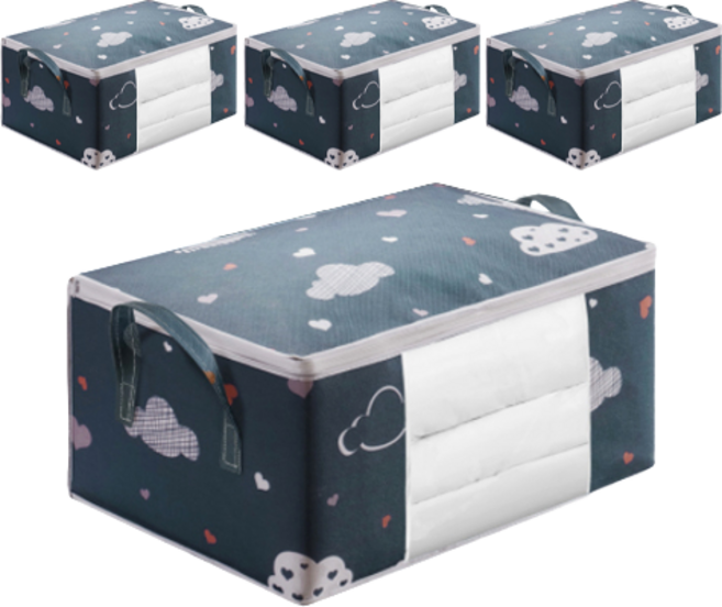 피키픽스 투명창 패브릭 이불 정리함, 네이비, 4개