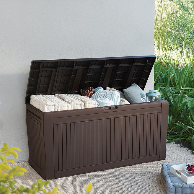 케터 야외 다용도 플라스틱 조립식 데크박스 117 x 45 x 57 cm 방문설치, 브라운