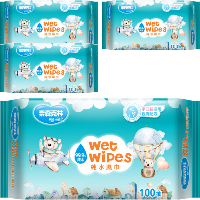 奈森克林 純水濕巾, 100張, 4包