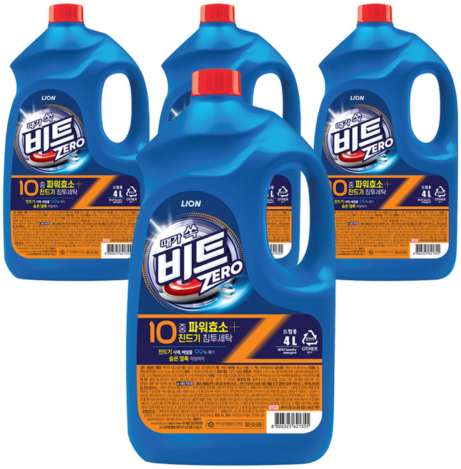 비트 진드기 제로 드럼용 액체세제 본품, 4L, 4개