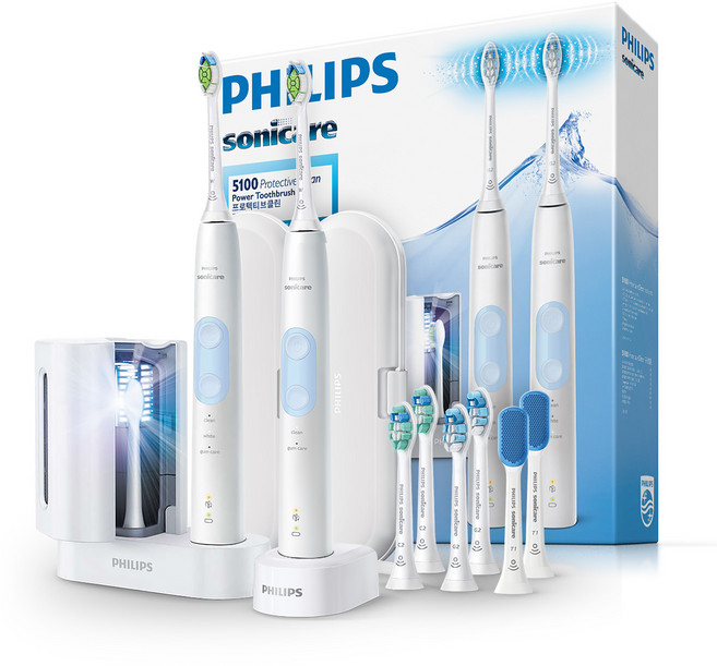 필립스 소닉케어 프로텍티브클린 5100 컴플리트킷, HX6498/01, 화이트 + 라이트블루, 1세트