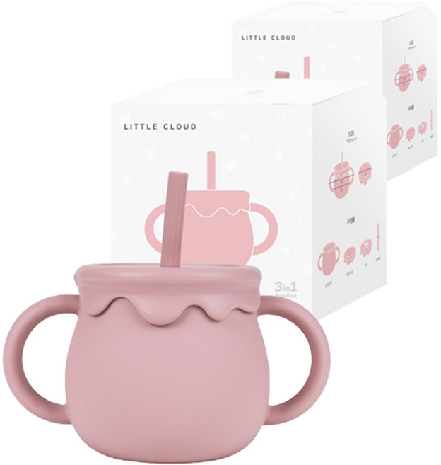 리틀클라우드 유아용 꿀단지 멀티 빨대컵, 250ml, 2개, 로즈핑크