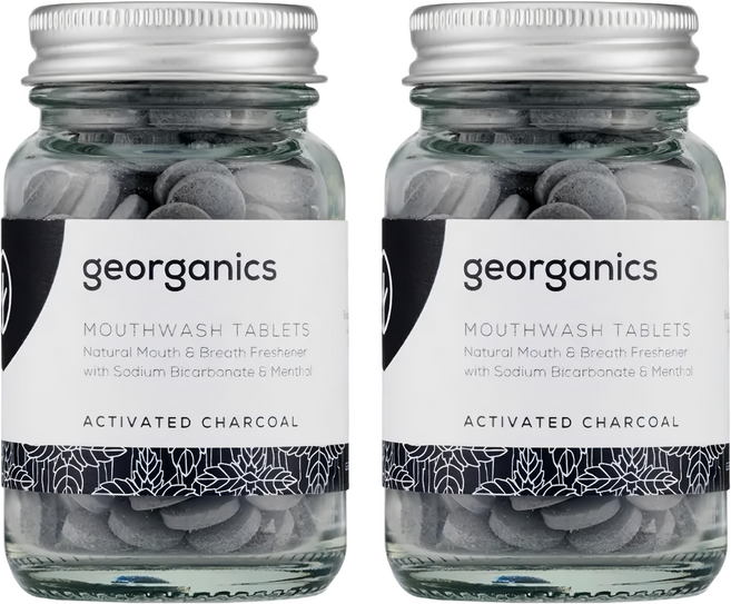 georganics 礦物漱口錠 活性碳 天然口氣清新劑 含碳酸氫鈉和薄荷醇 180錠, 2罐