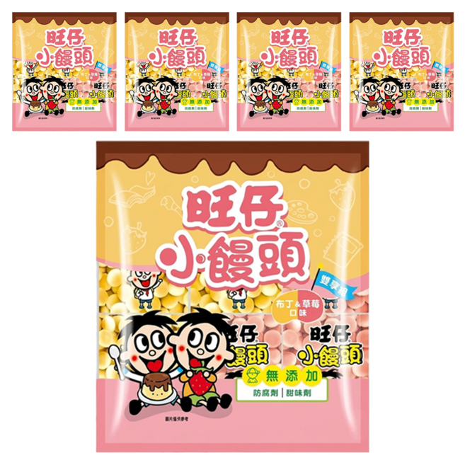 旺旺 旺仔小饅頭 布丁 20g 7包 + 草莓 20g 8包, 300g, 5袋