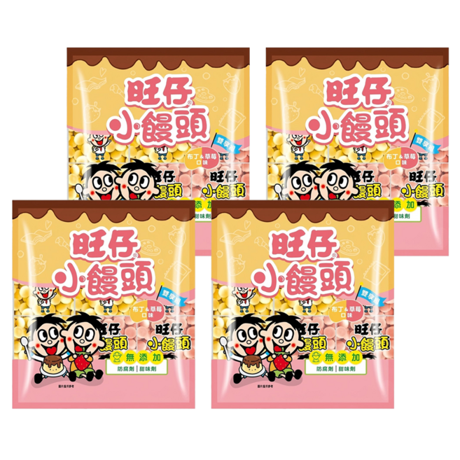 旺旺 旺仔小饅頭 布丁 20g 7包 + 草莓 20g 8包, 300g, 4袋