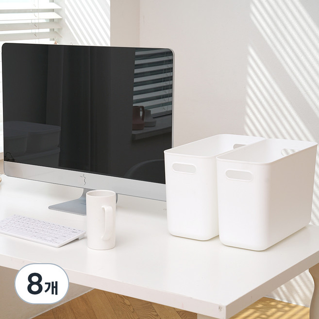 가규 국내제조 모던 라운드 팬트리 수납함, 화이트, 슬림형 L, 8개