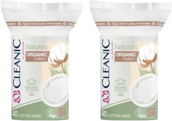 클레아닉 유기농 원형 순면 화장솜, 2개, 40개입