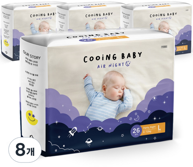 Cooing 쿠잉 에어나이트 팬티, 대형(L), 208매